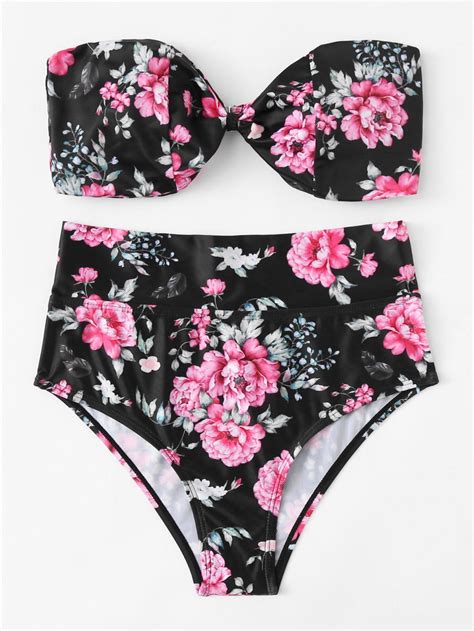 Flower Print Bandeau Bikini Set Bandeau Bikini Set Floral High