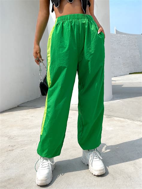 shein coolane contrast side seam drawstring hem pants shein usa