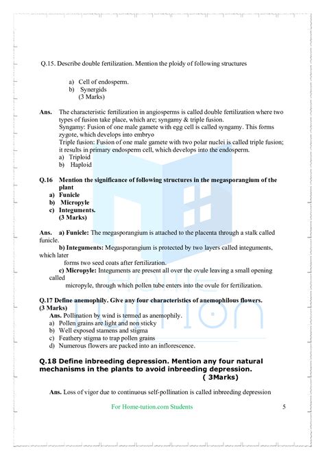 Important Questions For Class 12 Biology Chapter 2 Sexual Reproduction