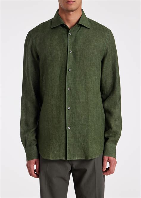 Men S Slim Fit Dark Green Linen Shirt