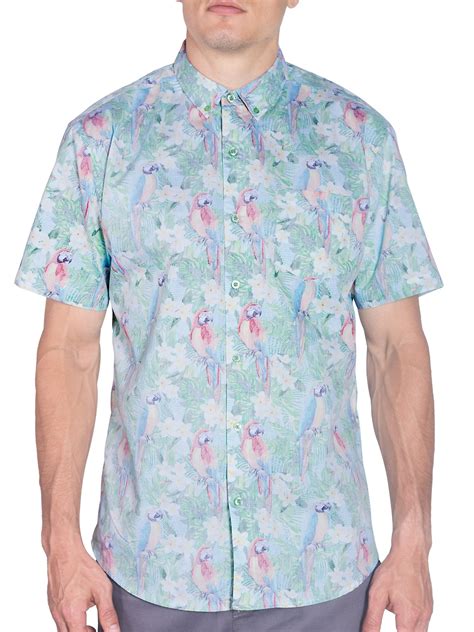 Hawaiian Shirts For Men Beach Parrot Palms Short Sleeve Button Down