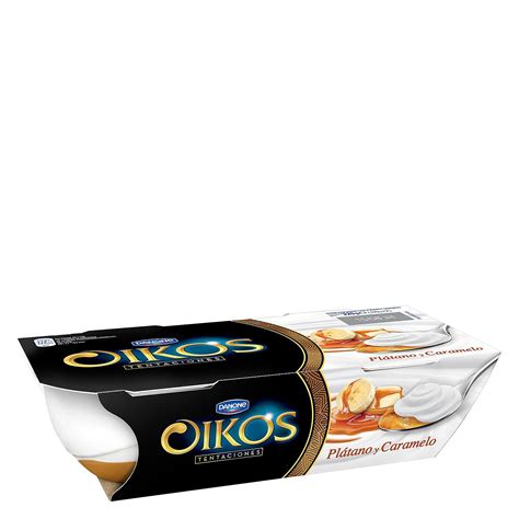 Oikos Danone Yogur griego con plátano y caramelo Tentaciones Pack de 2