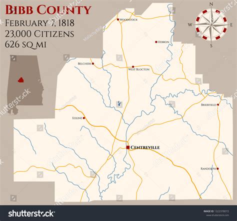 Large Detailed Map Bibb County Alabama เวกเตอร์สต็อก ปลอดค่าลิขสิทธิ์ 1322378072 Shutterstock