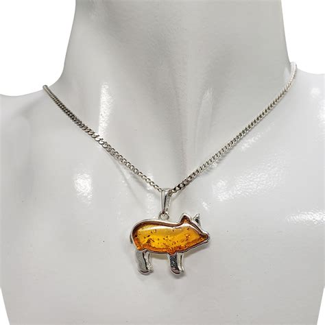 Cognac Amber Sterling Silver Pig Pendant Amberman