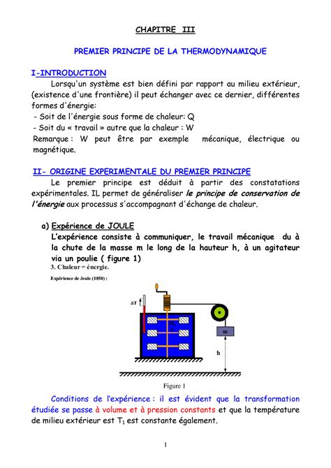 Chapitre III CHAPITRE III PREMIER PRINCIPE DE LA THERMODYNAMIQUE I