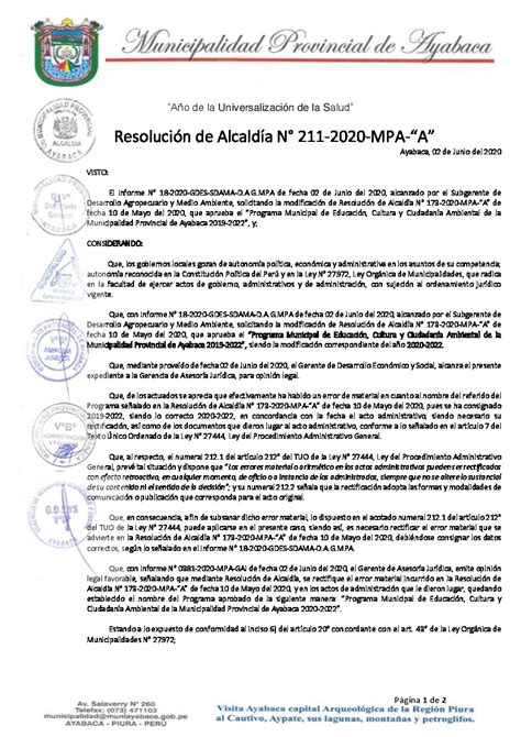 Resoluci N De Alcald A N Mpa A Programa Municipal De