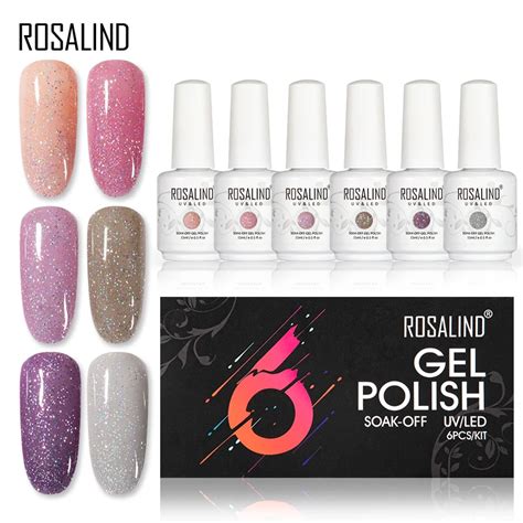 ROSALIND 6PCS SET 15ml Glitter Neon Gel Nail Polish Set All For