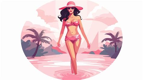 Premium Vector A Woman In A Bikini Walks In The Water