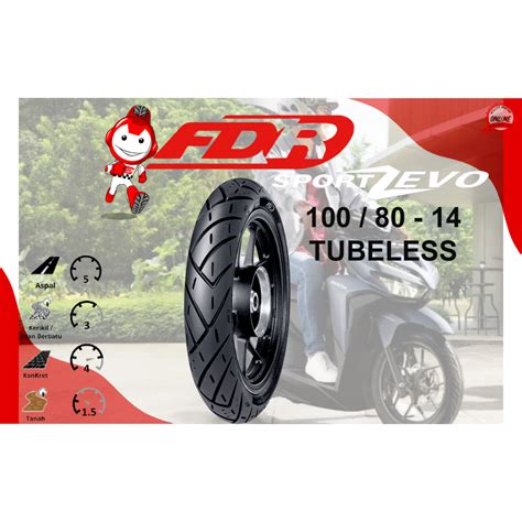 Jual Ban FDR 100 80 14 Sport Zevo Tubeles Ban Motor Matic Ban