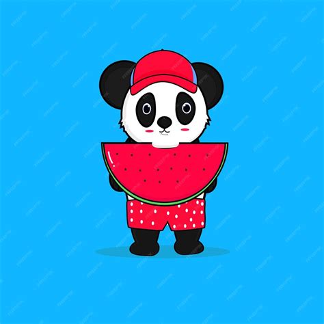 Premium Vector Cute Panda Eating Watermelon Vector Icon Illustration