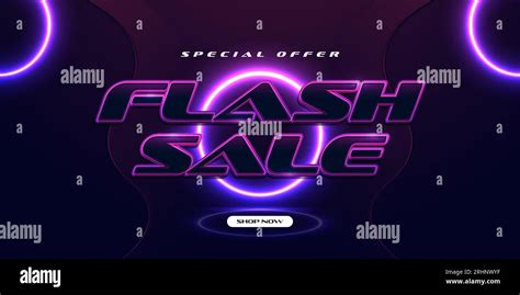 Flash Sale Banner Template Design With Glowing Neon Effect For Website