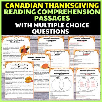 Canadian Thanksgiving Reading Comprehension Passages Multiple Choice