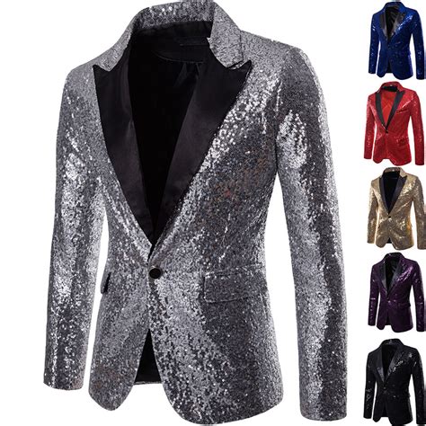 Mens Shiny Gold Sequin Glitter Blazer Jacket 2022 Fashion Shawl Collar