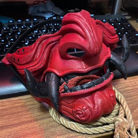 Black Teeth Red Oni Mask Samurai Quad Fang Oni Mask Costume Accessories