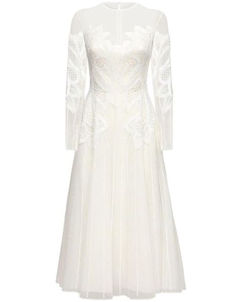 Zuhair Murad Embellished Tulle Midi Dress In White Lyst Canada