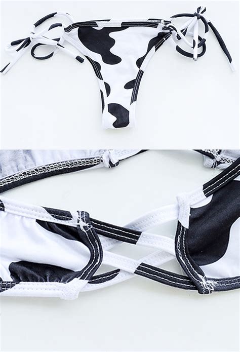 Sexy Cow Pattern Decorated Halter Bikini Lingerie Set Outfit For Sale