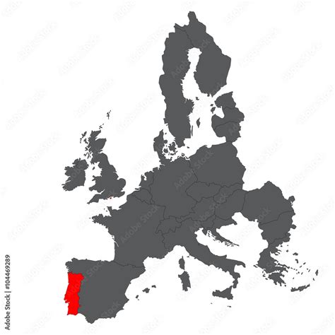 Portugal red map on gray Europe map vector Stock Vector | Adobe Stock