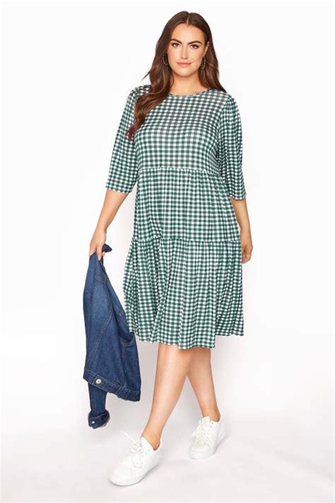 Plus Size Limited Collection Green Gingham Smock Midi Dress Yours