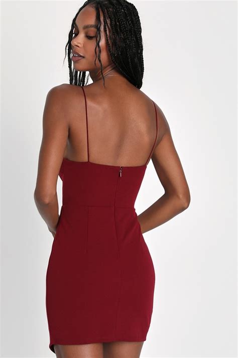 Burgundy Mini Dress Bodycon Mini Dress Asymmetrical Dress Lulus