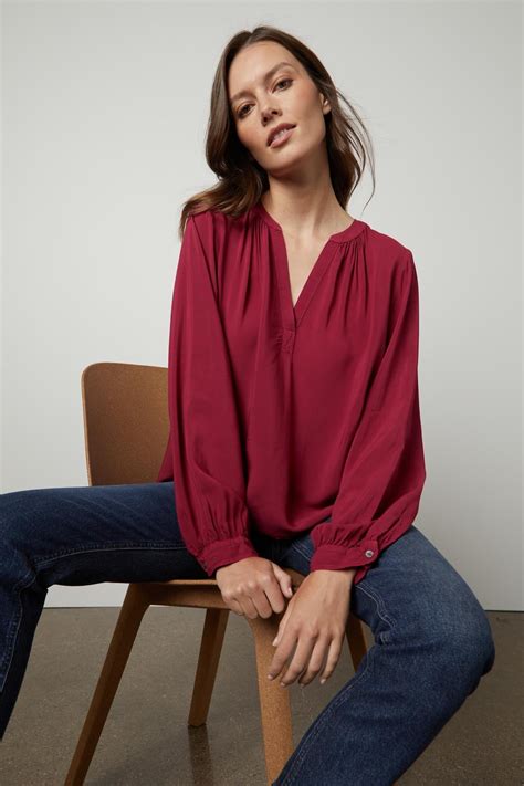 Posie Rayon Challis Split Neck Half Placket Blouse Velvet By Graham