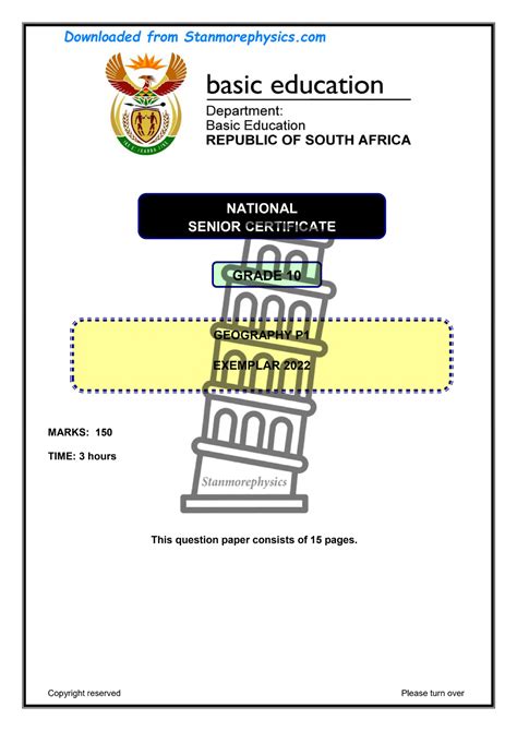 Exemplar Geography Grade 10 2022 P1 And Memo GEG111T Studocu