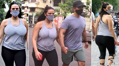 Neha Dhupia Spotted In H0t Yoga Pants And Sheer Top With Husband