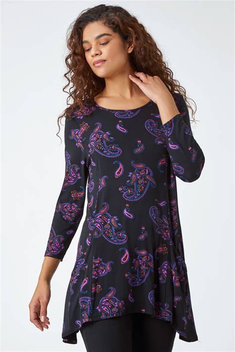 Purple Paisley Pocket Detail Stretch Swing Top Roman Uk