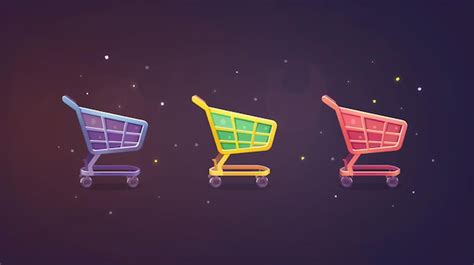 Tres Carros De Compras De Colores Se Muestran Con Un Fondo De Estrellas