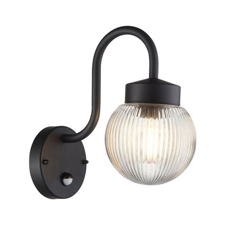 Endon Lighting Eldon Outdoor Pir Wall Light In Black With Ribbed Glass Shade Fitting And Style