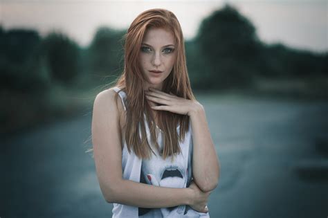 Women Redhead Model Portrait Long Hair Sitting Photography