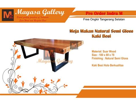 Jual Meja Makan Kayu Solid Trembesi Kaki Besi FREE ONGKIR TANGERANG