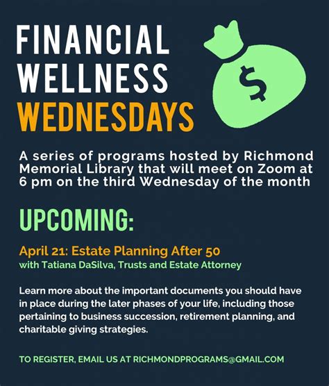 Finacial Wellness Wednesdays Estate Planning After 50 Richmond Memorial Library