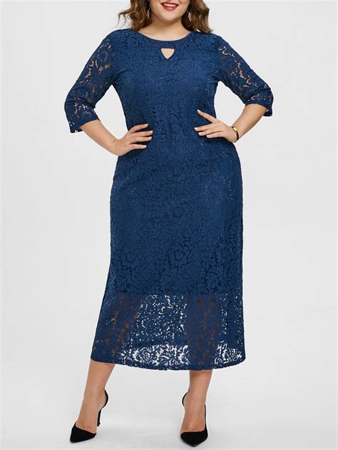 Plus Size Floral Lace Keyhole Maxi Dress Blue 4e77356622 Womens