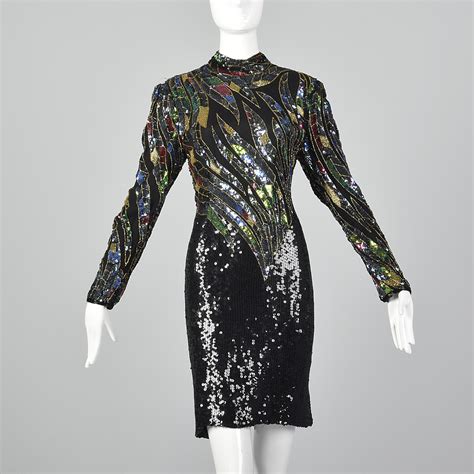 Small Judith Ann 1970s Sequin Dress Vintage Beaded 70s Disco Cocktail