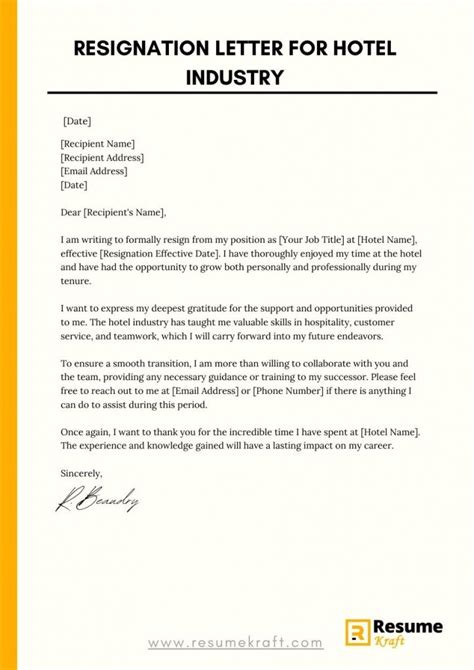 Resignation Letter For The Hotel Industry With Samples Resumekraft