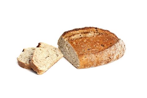 Loaf Of Whole Wheat Bread With Slices Isolated On White Stock Photo