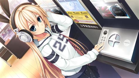 Asami Asami Blonde Hair Blue Eyes Game Cg Headphones Hibiki Works Hood