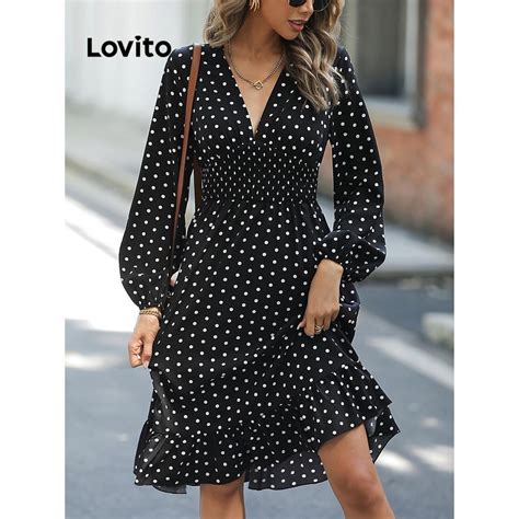 Lovito Vestido Feminino Elegante Estampa De Bolinhas LNL52071