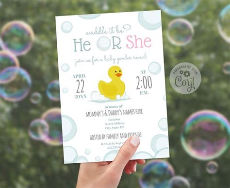 5x7 Gender Reveal Waddle It Be Rubber Duck Bubbles He Or She In 2022