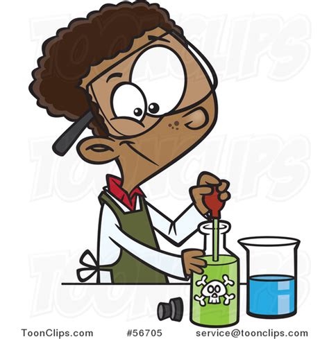 Cartoon Black School Boy Using A Pipette To Mix Chemicals In Science