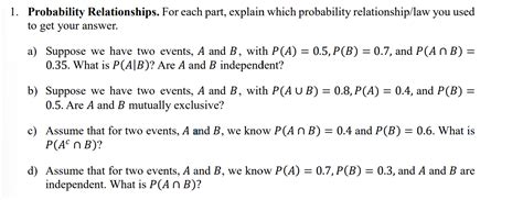 Solved Probability Relationships For Each Part Explain Chegg