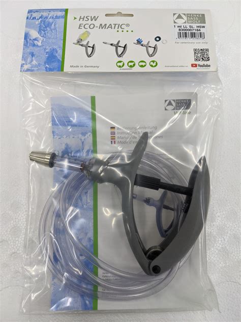 Vaccine Gun HSW Eco Matic 1ml Luer Lock Tubing Each Country Vet