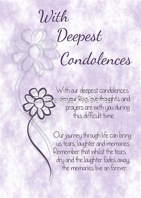 "With Deepest Condolences Lilac Sketched Flowers with Sentiment Words" Greeting Cards by ...