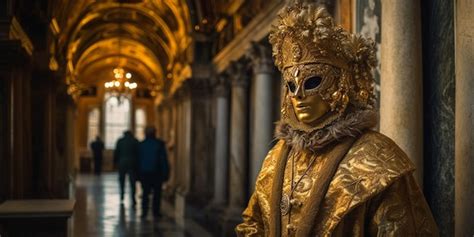 Premium Photo | Person wearing a gold facemask and carnival costume standing in doge's palace ...