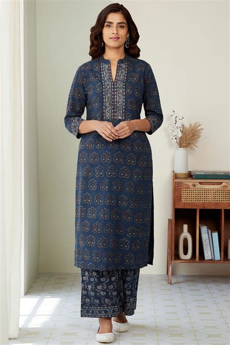 Buy Akola Hand Block Printed Straight Cotton Kurta For Women Fgmk