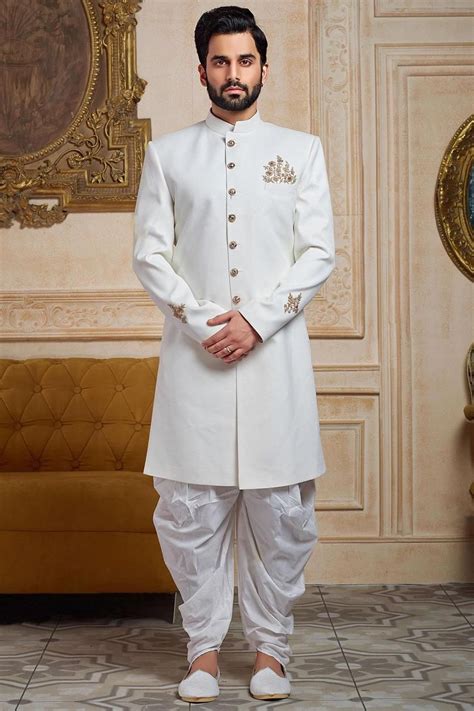 Mens Wedding Sherwani White Royal Sherwani Indian Suit For Men