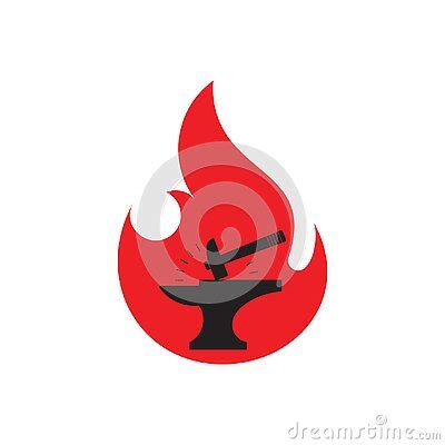 Hammer Silhouette Flame Blacksmith Symbol Logo Vector CartoonDealer