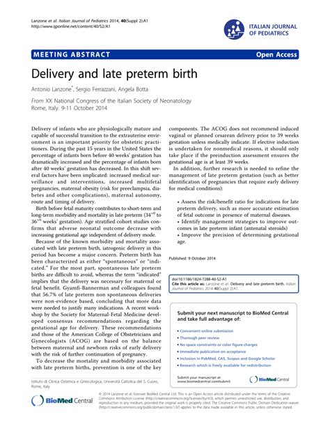 Pdf Delivery And Late Preterm Birth