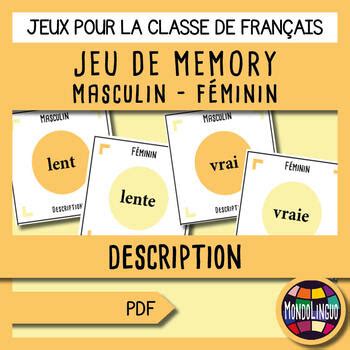 Memory Game To Teach French Ffl Fsl Adjectifs Description Masculin