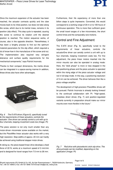 Physik Instrumente Pi Wp Pi Piezo Linear Drives For Laser Technology